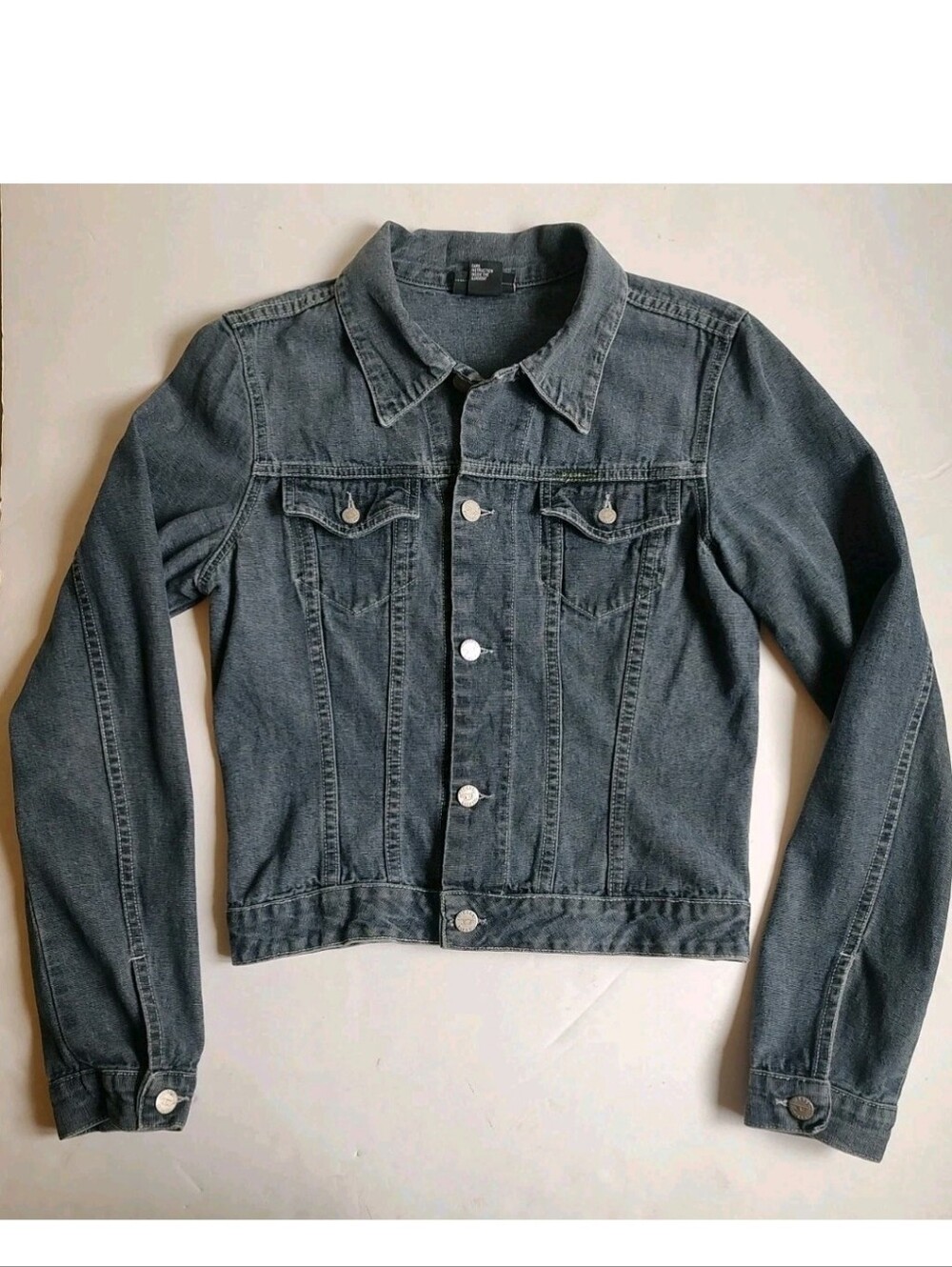 Diesel Y2K Denim Jacket Grey Blue Logo Cotton Blazer Women's Size M Long Sleeve
